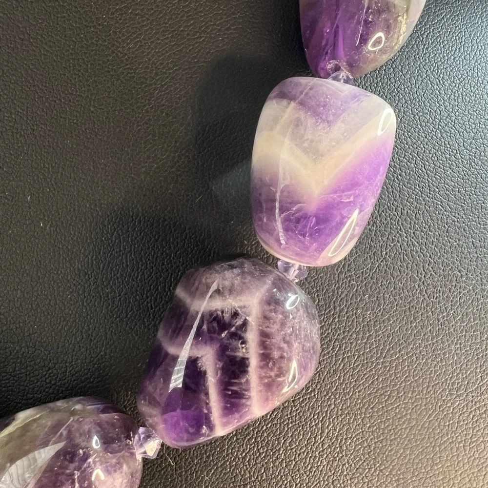 Amethyst Chevron Stone Necklace w/925 Hook Clasp 18” D15